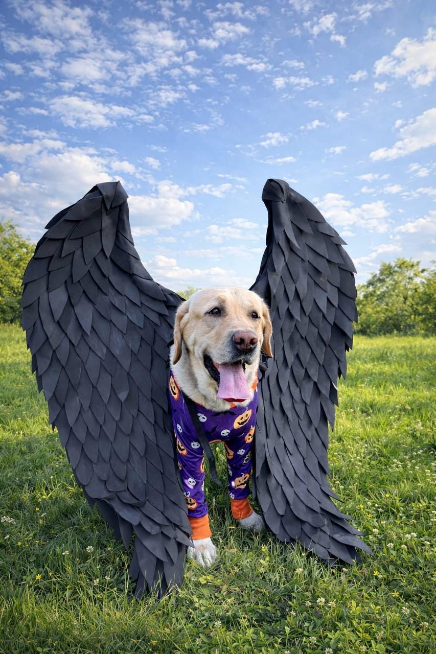 Dog Costume Black Angel Wings, Fantasy Pet Outfit, Cute Animal Costume for Photoshoots and Parties