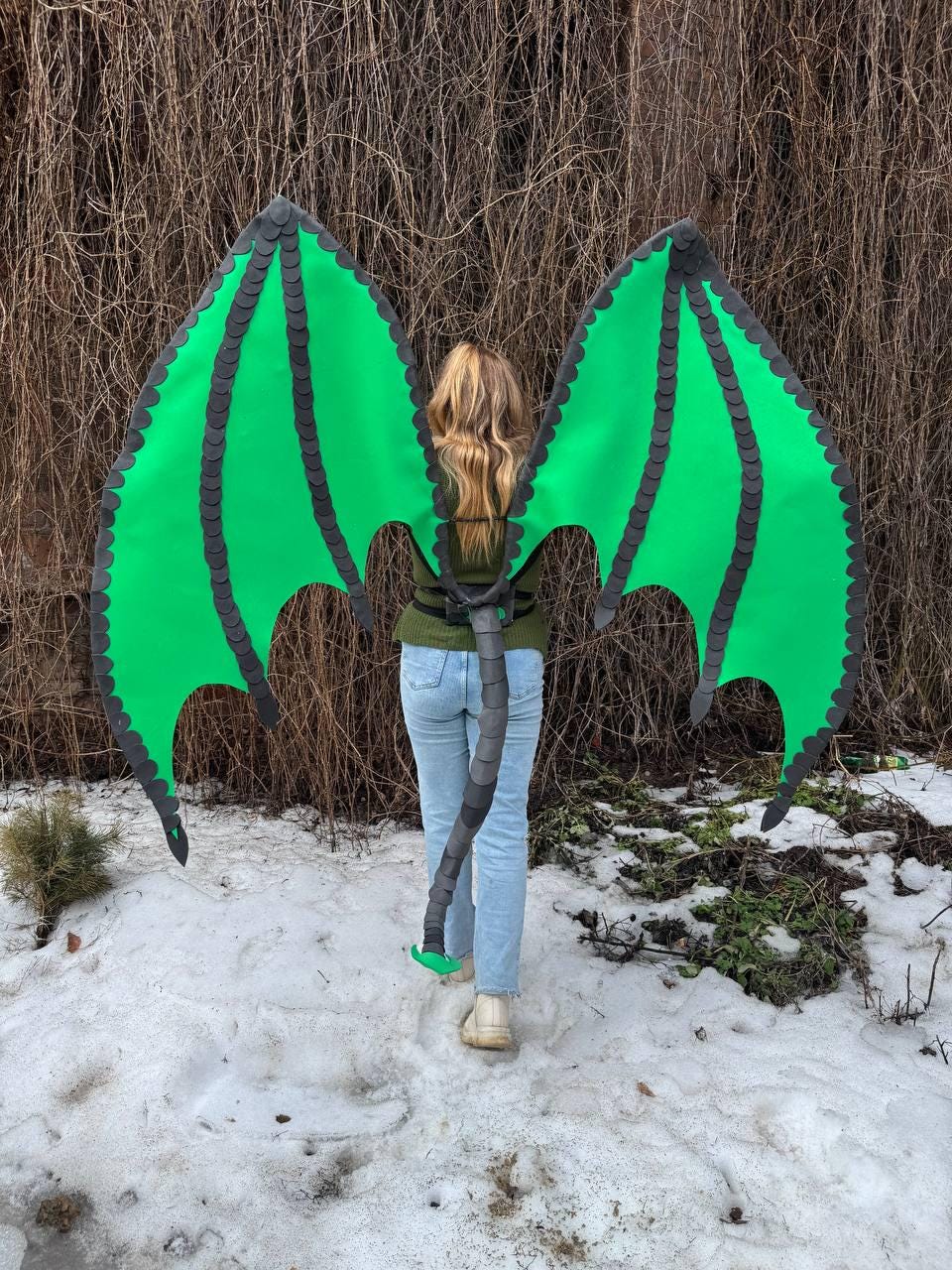 Dragon Cosplay Wings and Tail Set, Dragon Costume, Green Dragon Wings, Dragon Tail, Fantasy Dragon Outfit image 10