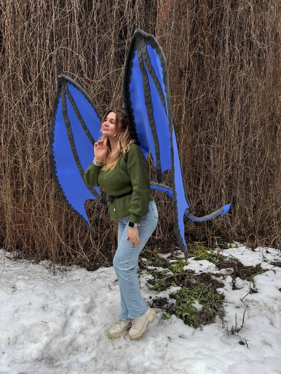 Dragon Cosplay Wings with Demon Tail, Gothic Dark Angel Costume, Big Black Bat Fairy Wings for Fursuit image 13