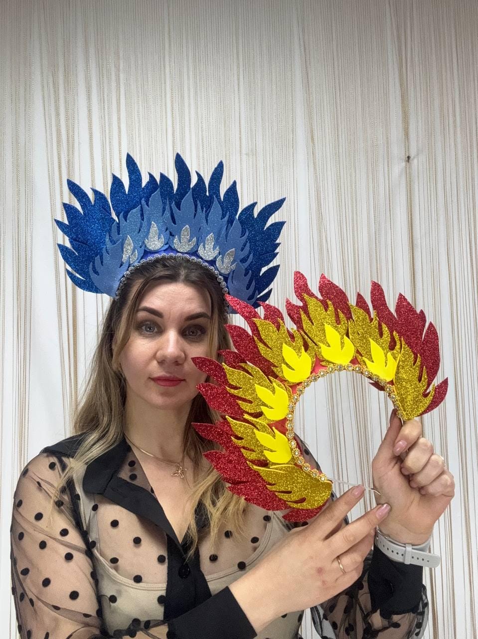Fire Crown Winter Headpiece, Gold Red Flame Headdress, Christmas Holiday Headband for Costume, Festive Party Accessory image 9