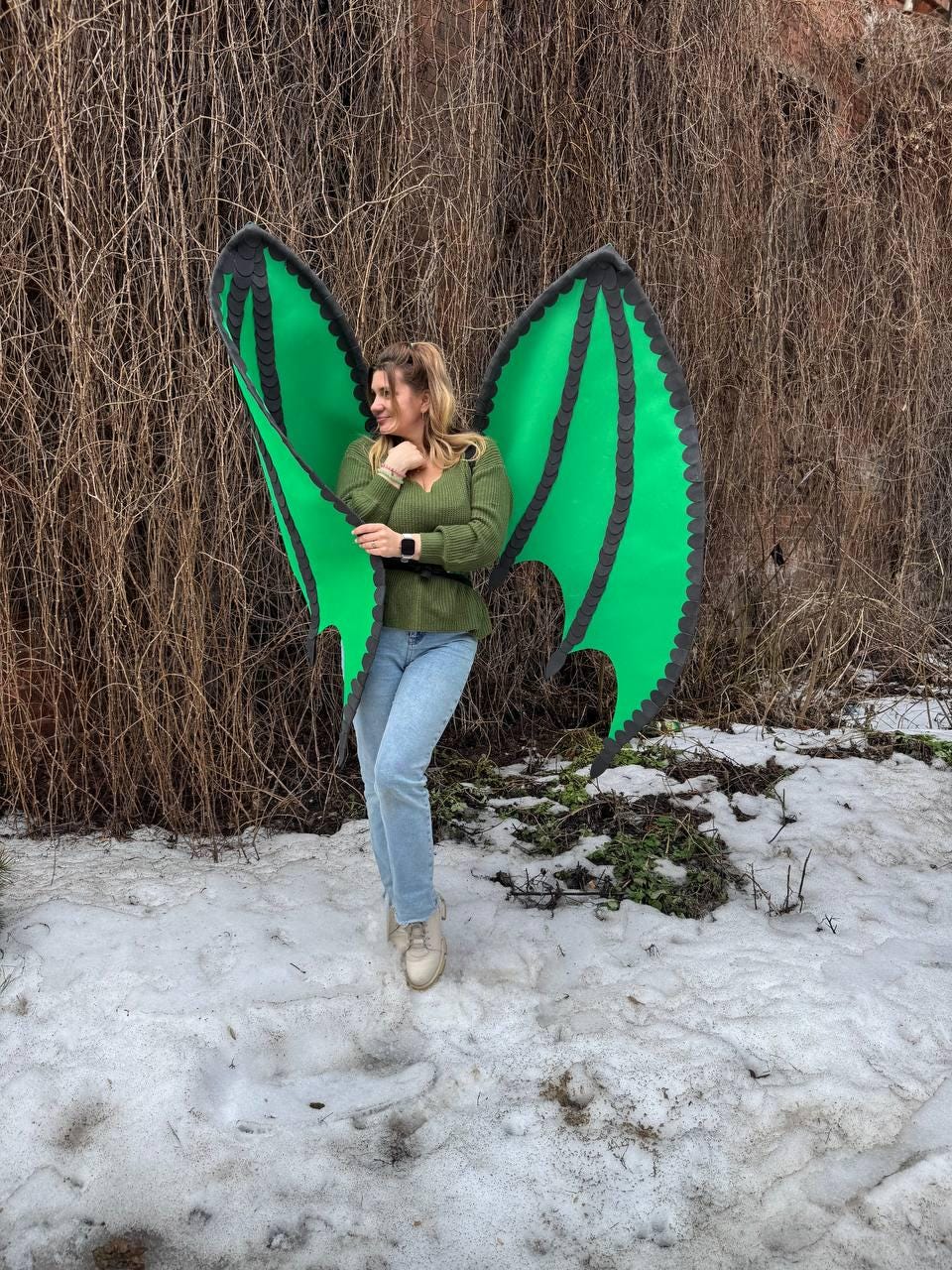 Dragon Cosplay Wings and Tail Set, Dragon Costume, Green Dragon Wings, Dragon Tail, Fantasy Dragon Outfit image 8