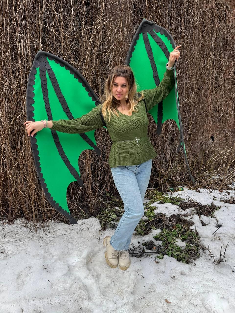 Dragon Cosplay Wings and Tail Set, Dragon Costume, Green Dragon Wings, Dragon Tail, Fantasy Dragon Outfit image 11