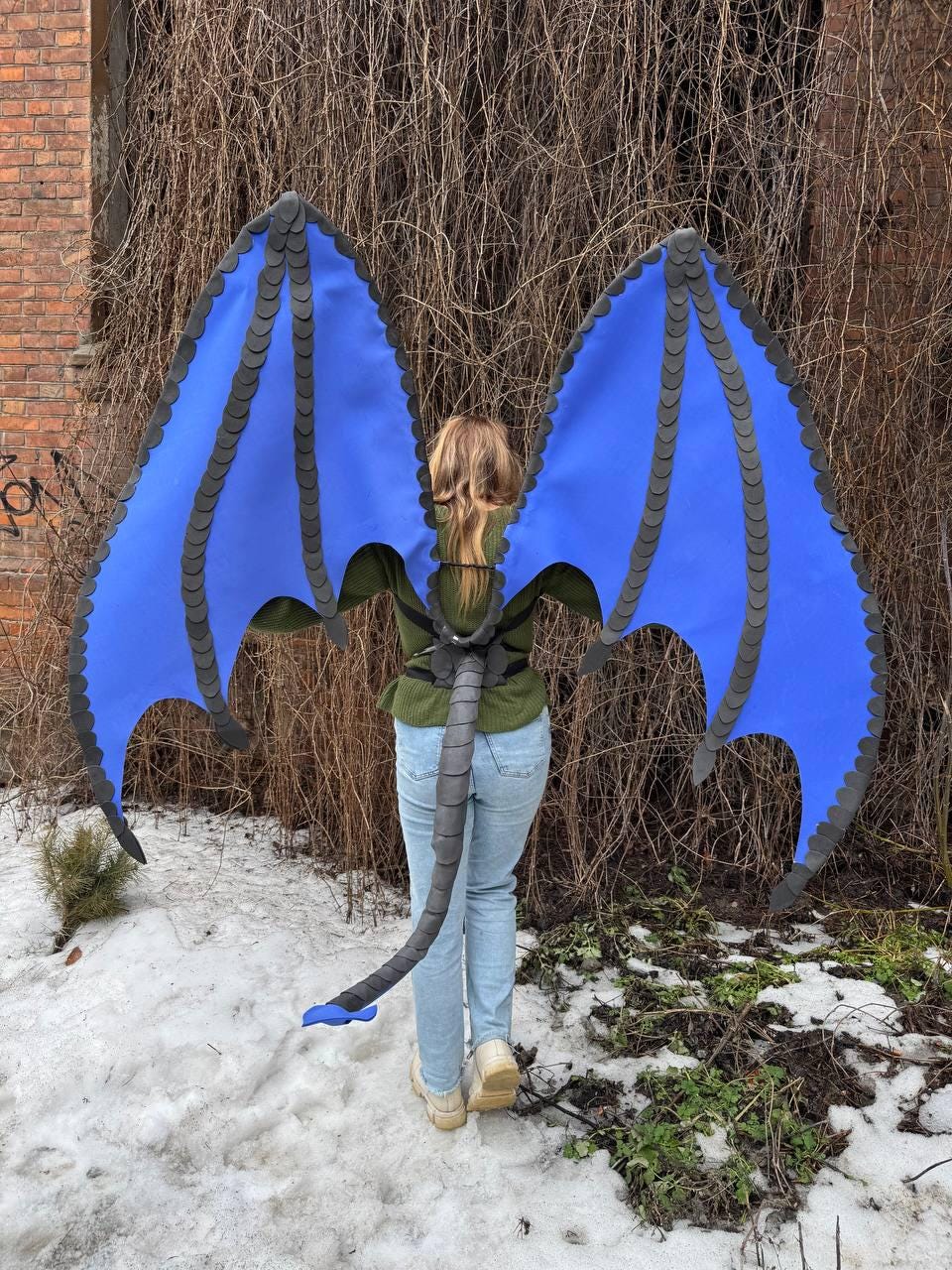 Dragon Cosplay Wings with Demon Tail, Gothic Dark Angel Costume, Big Black Bat Fairy Wings for Fursuit image 2