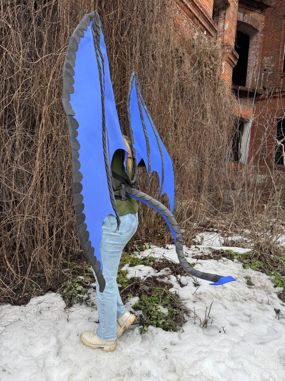 Dragon Cosplay Wings with Demon Tail, Gothic Dark Angel Costume, Big Black Bat Fairy Wings for Fursuit image 8