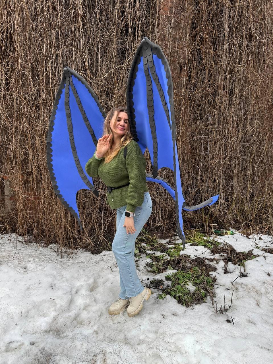 Dragon Cosplay Wings with Demon Tail, Gothic Dark Angel Costume, Big Black Bat Fairy Wings for Fursuit image 14