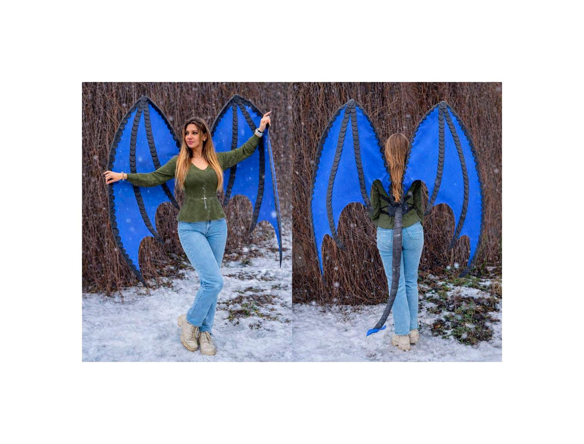 Dragon Cosplay Wings with Demon Tail, Gothic Dark Angel Costume, Big Black Bat Fairy Wings for Fursuit image 18