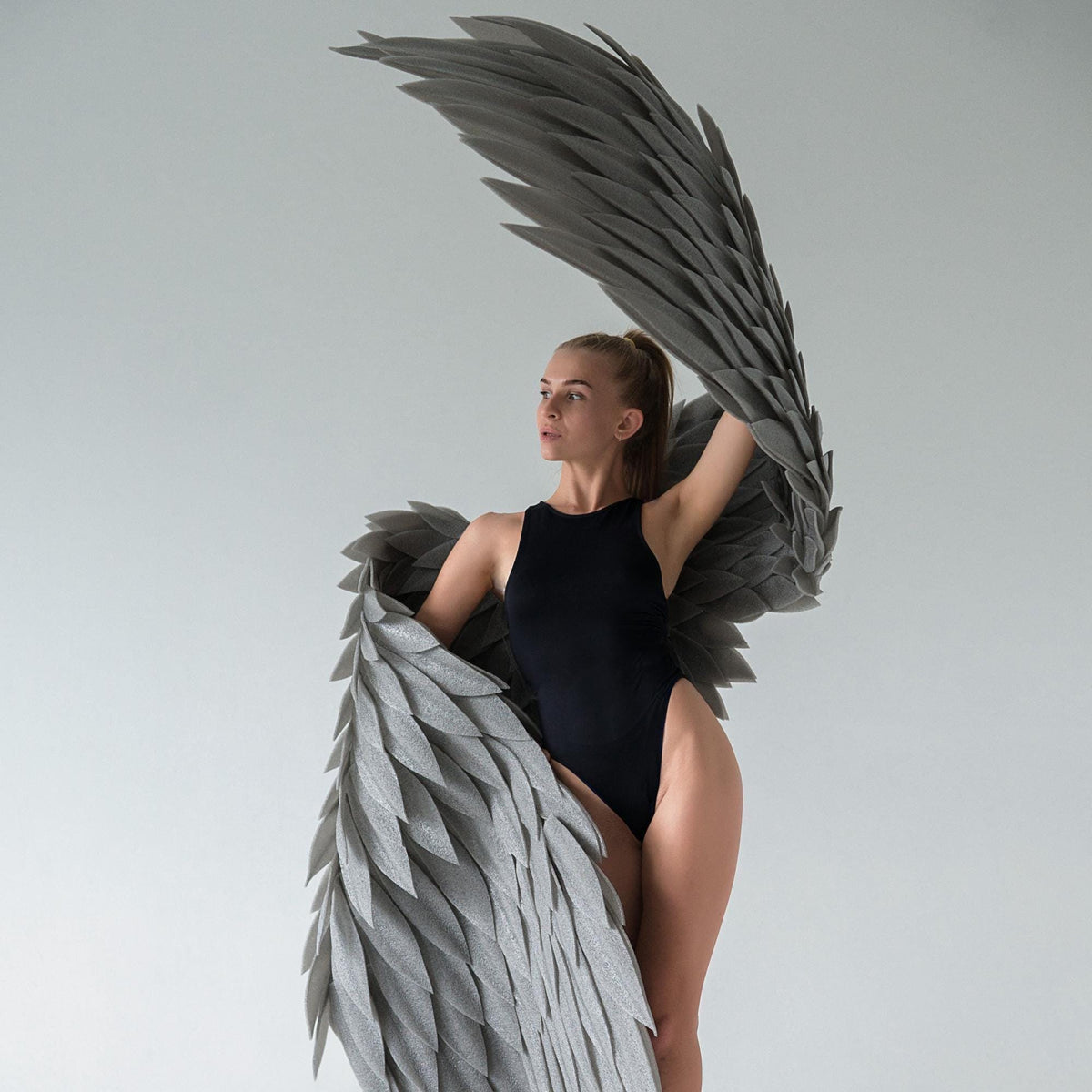 Gray Wings Costume – Movable Dance Performance Accessory (IZOLON)- Dance angel wings costume for adult -Wings for dance performances