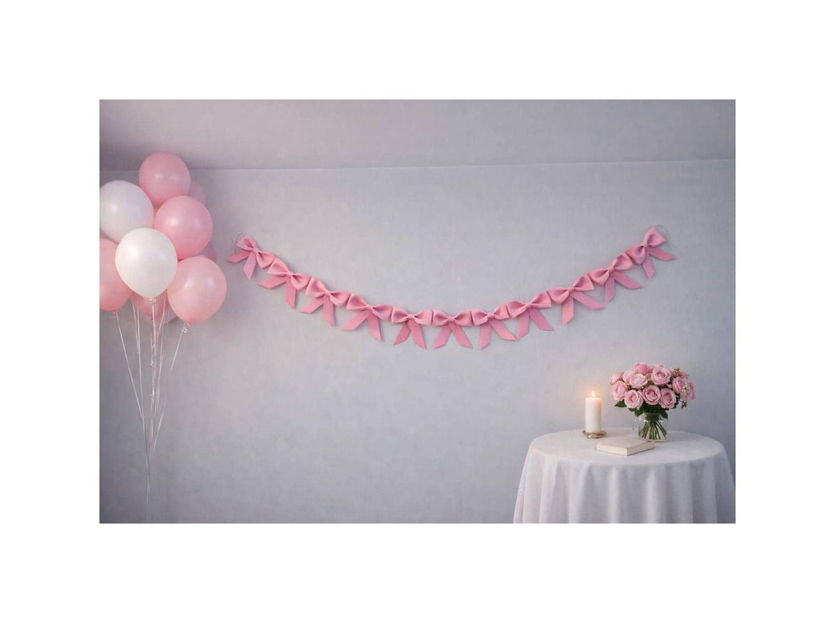 Pink Bow Garland, Bow Banner Party Decor, Birthday Wall Decoration, Baby Shower Garland, Wedding Bow Bunting, Nursery Decor