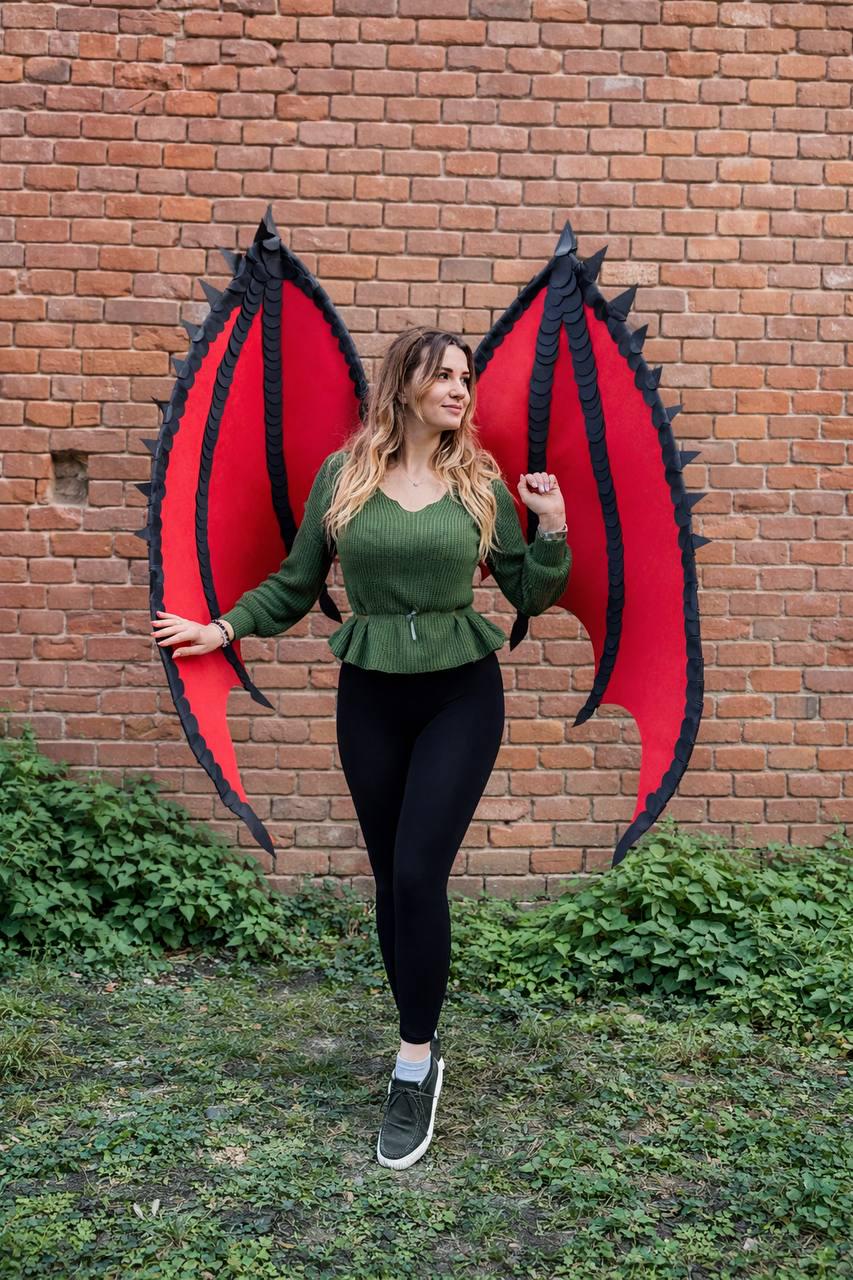Red Dragon Wings with Spikes, Demon Bat Wings Cosplay, Large Fantasy Wings for Adults, Gothic Costume Wings, Fursuit Wings Custom image 14