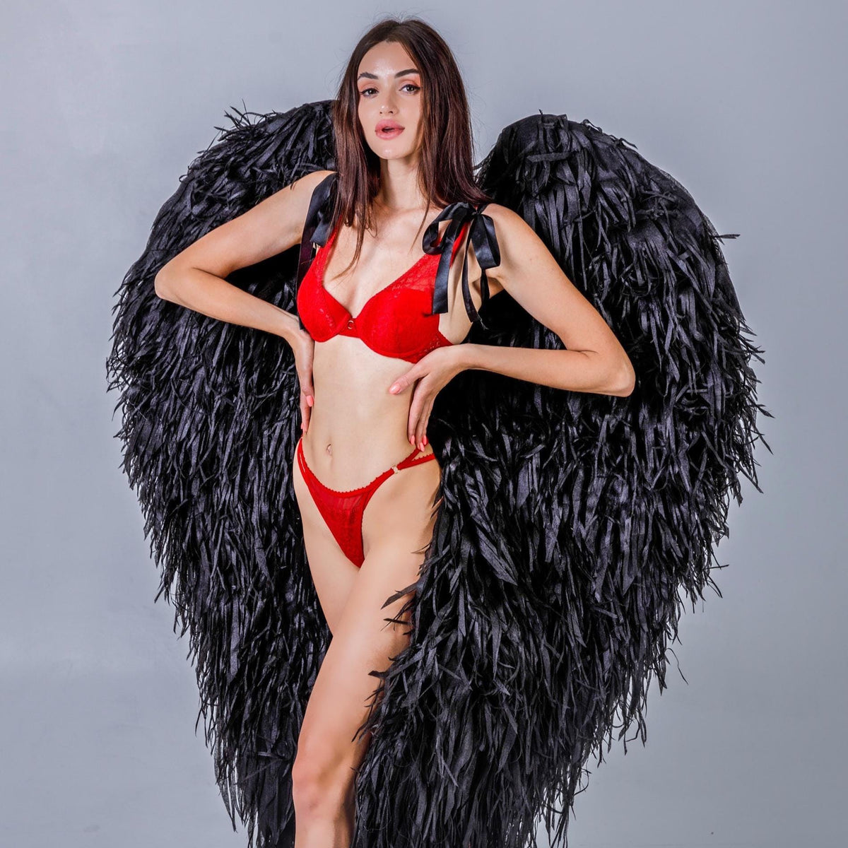Fluffy Black Angel Wings – Photo Prop Costume Accessory – black fluffy wings – black angel costume