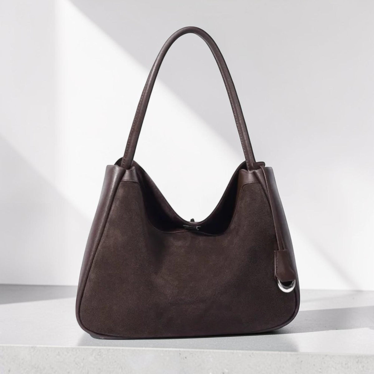 Minimalist Suede Leather Tote Bag Women, Genuine Cowhide Shoulder Bag, Large Work Tote Purse, Elegant Commuter Handbag, Customizable Gift image 3