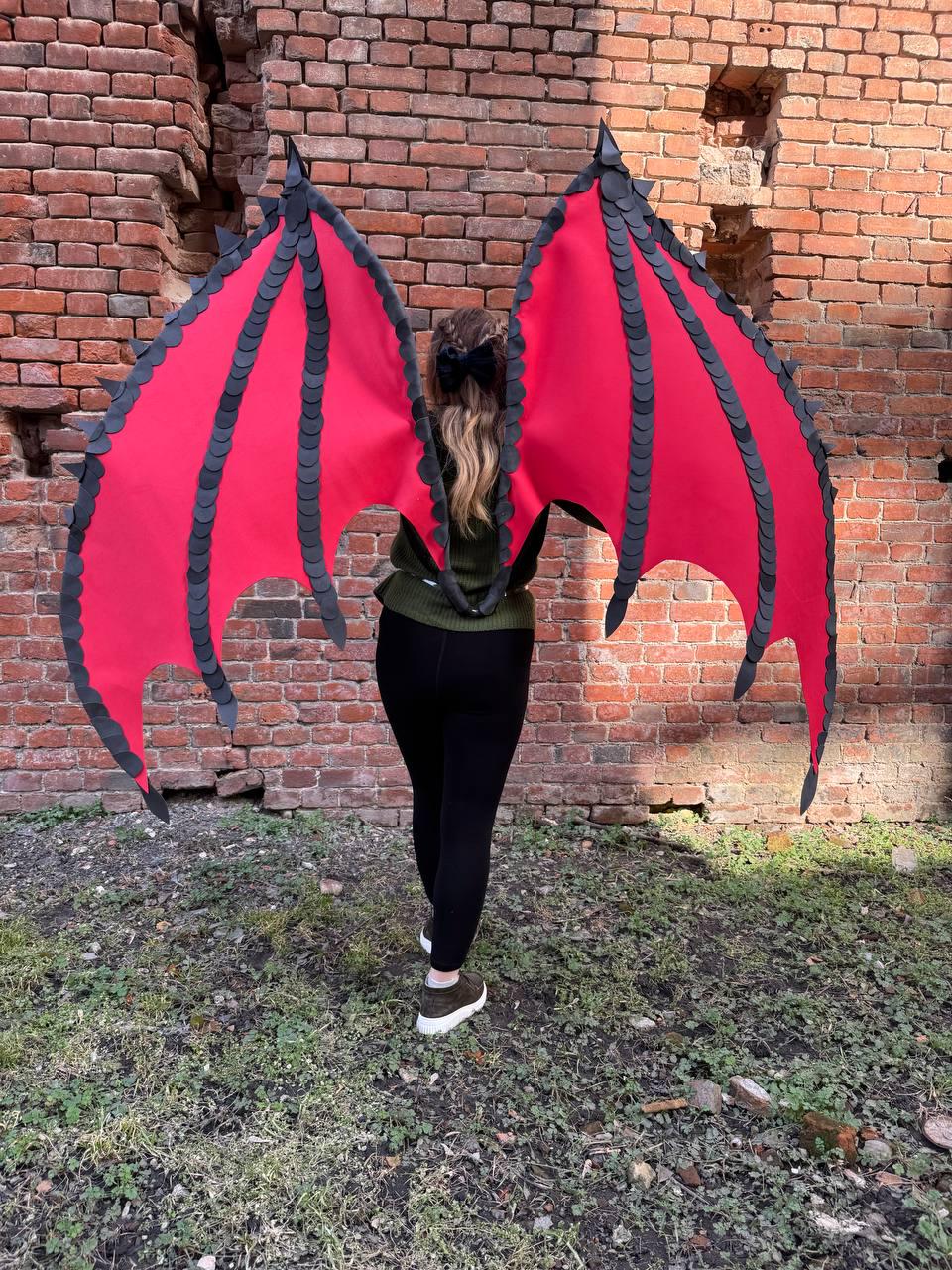 Red Dragon Wings with Spikes, Demon Bat Wings Cosplay, Large Fantasy Wings for Adults, Gothic Costume Wings, Fursuit Wings Custom image 7