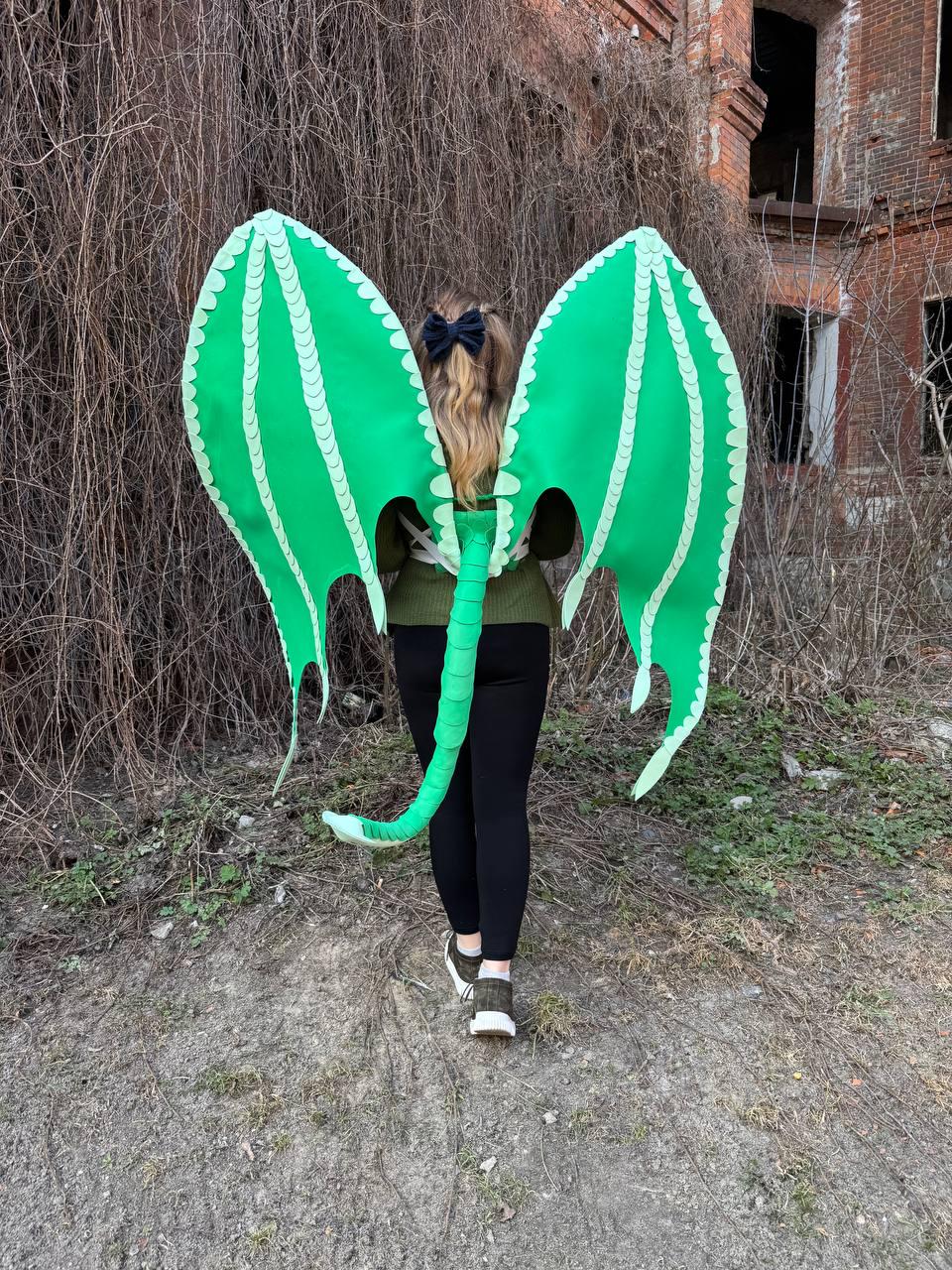 Green Dragon Wings and Tail Set, Dragon Cosplay Costume, Fursuit Dragon Tail, Fantasy Wings Costume, Adult Dragon Outfit image 5