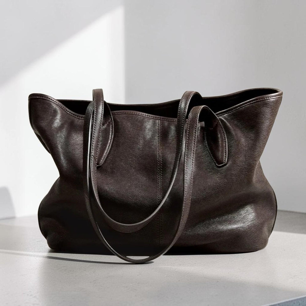 Genuine Leather Tote Bag Women, Large Capacity Shoulder Bag, Tanned Leather Purse, Casual Travel Handbag, Light Luxury Commuter Bag