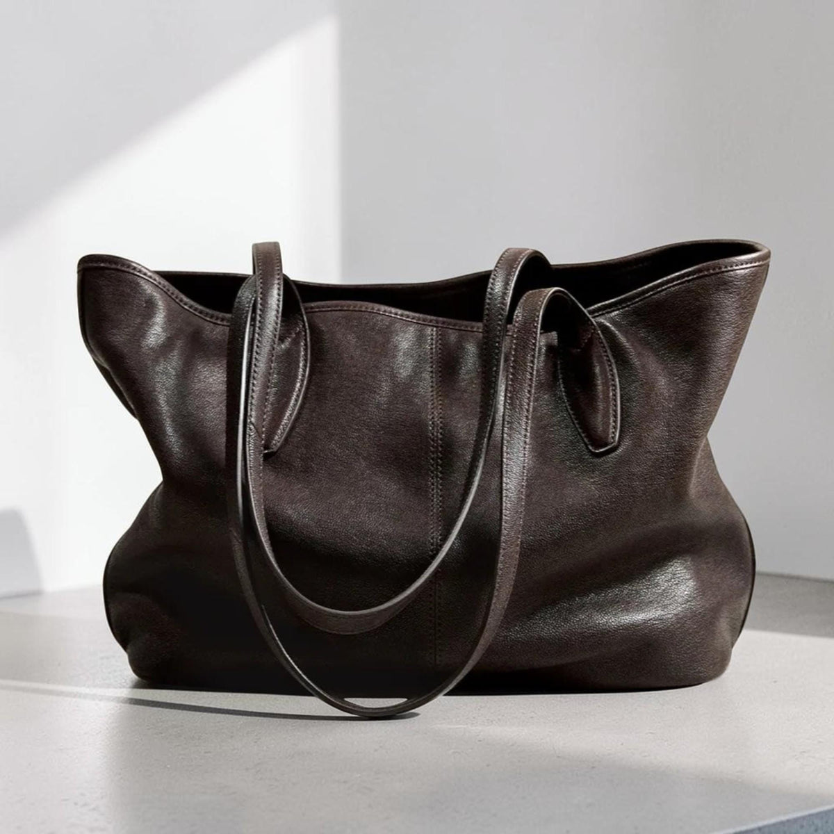 Genuine Leather Tote Bag Women, Large Capacity Shoulder Bag, Tanned Leather Purse, Casual Travel Handbag, Light Luxury Commuter Bag