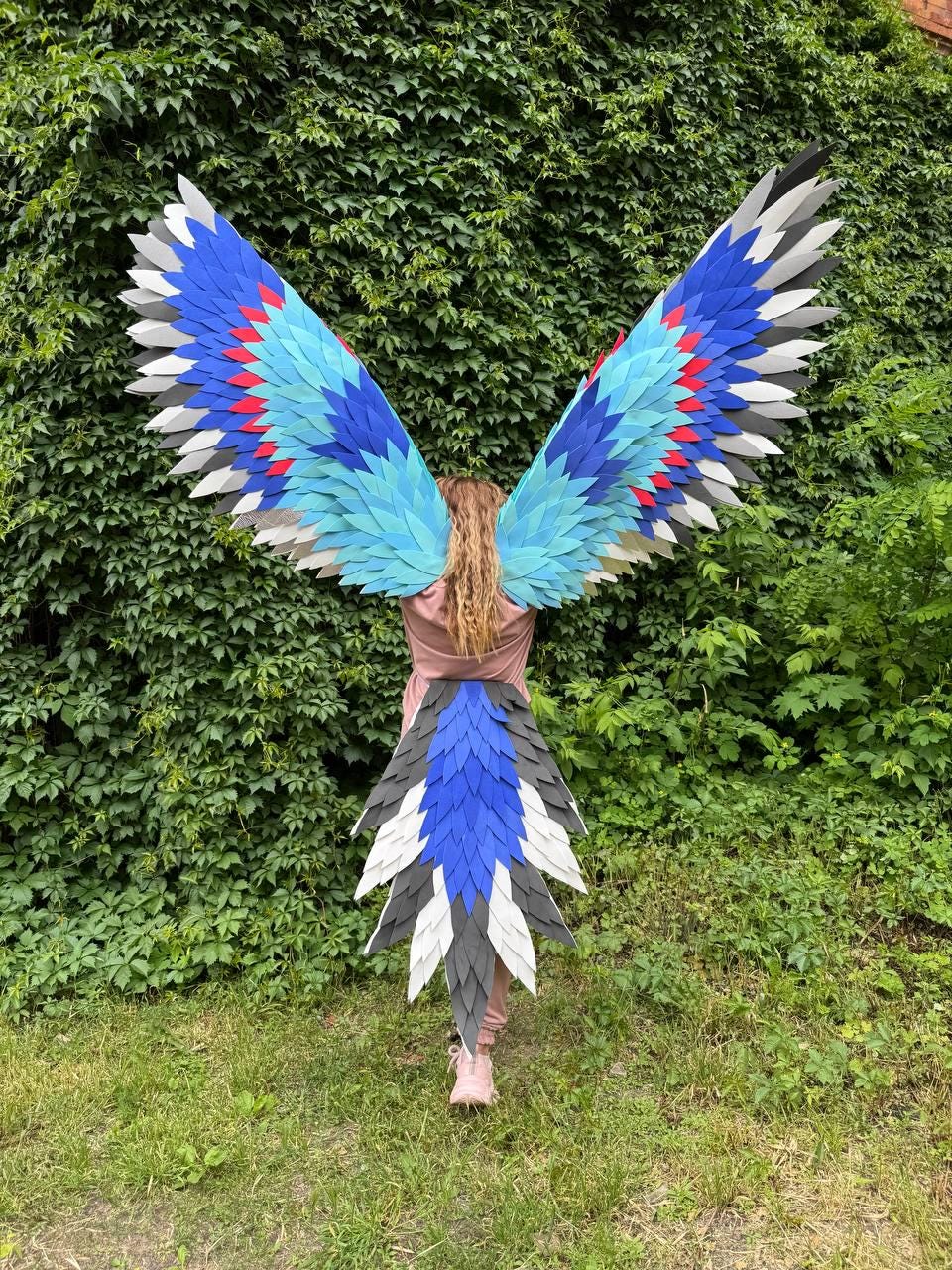 Bird Wings Costume with Tail, Macaw Cosplay, Tropical Parrot Outfit, Large Performance Wings, Festival Carnival Costume