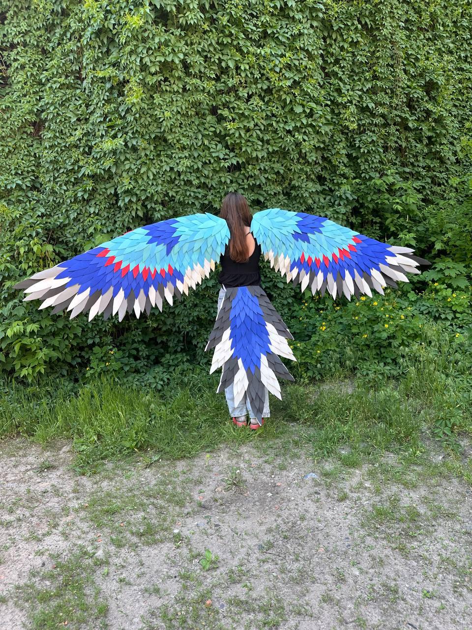 Bird Wings Costume with Tail, Macaw Cosplay, Tropical Parrot Outfit, Large Performance Wings, Festival Carnival Costume image 19
