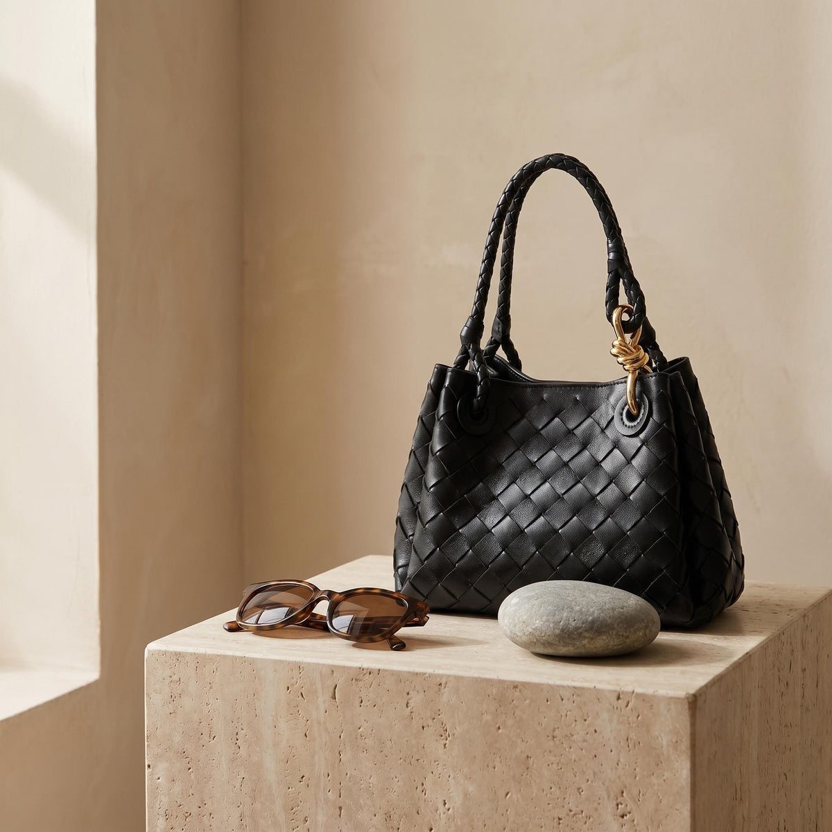 Woven Leather Bucket Bag, Genuine Cowhide Shoulder Purse, Quiet Luxury Crossbody Tote, Minimalist Handmade Handbag, Gift for Her