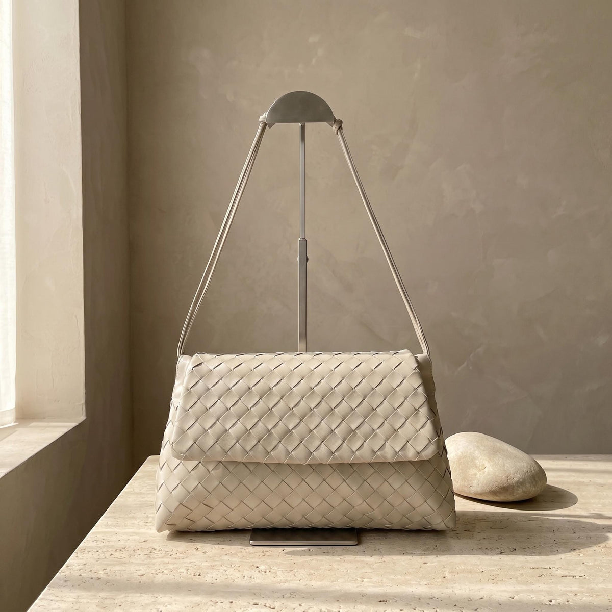 Woven Lambskin Shoulder Bag, Soft Woven Leather Tote, Minimalist Quiet Luxury Handbag, Designer Style Purse, Everyday Bag for Her