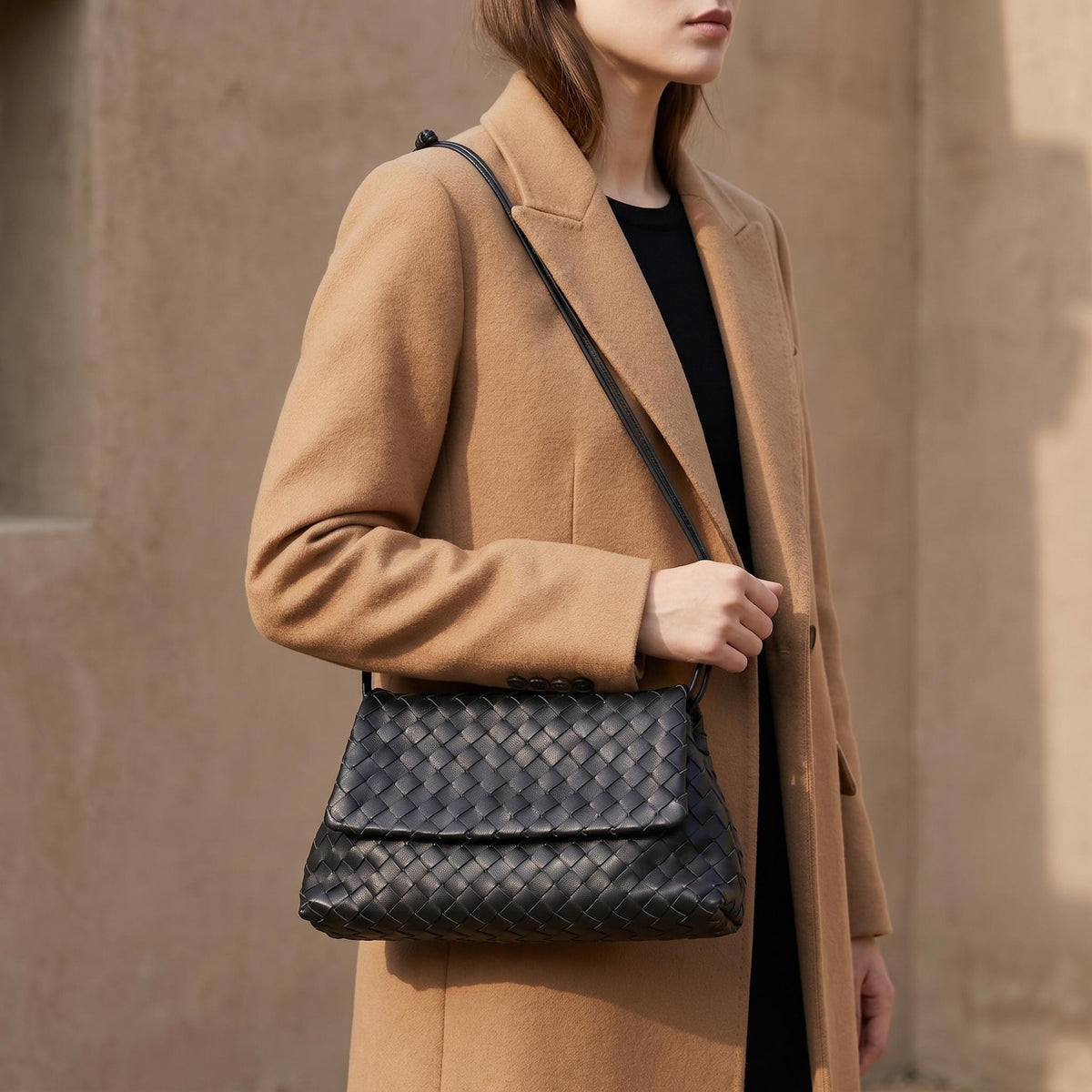 Woven Lambskin Shoulder Bag, Soft Woven Leather Tote, Minimalist Quiet Luxury Handbag, Designer Style Purse, Everyday Bag for Her