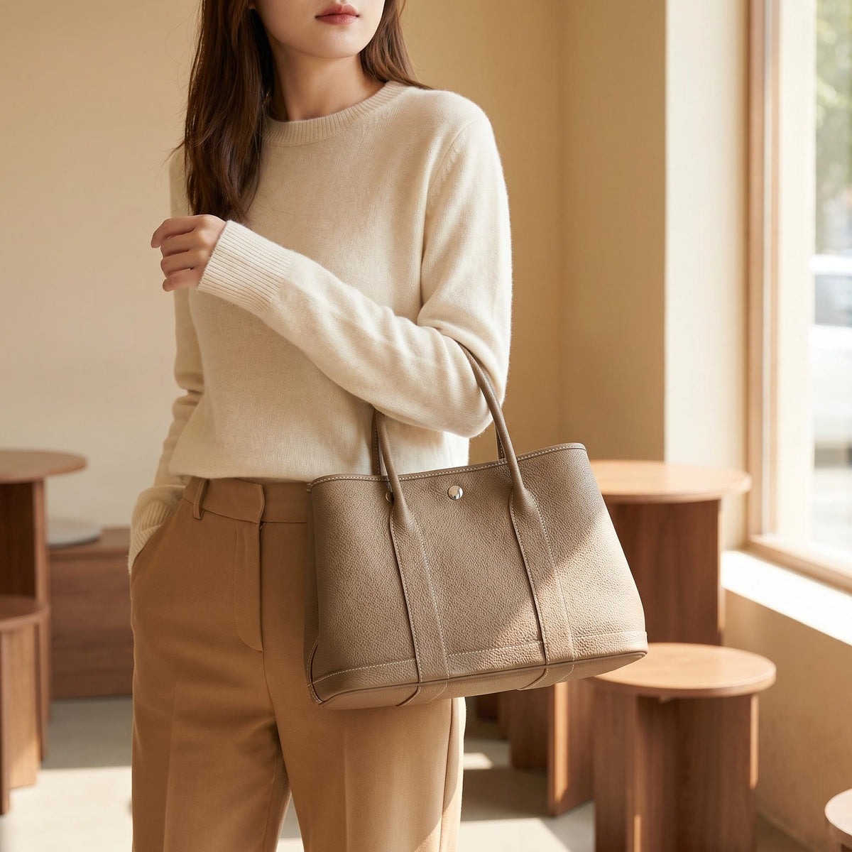 Handmade Leather Tote Bag Women, Full Grain Cowhide Shoulder Bag, Large Capacity Crossbody Purse, Womens Work Handbag, Adjustable Strap