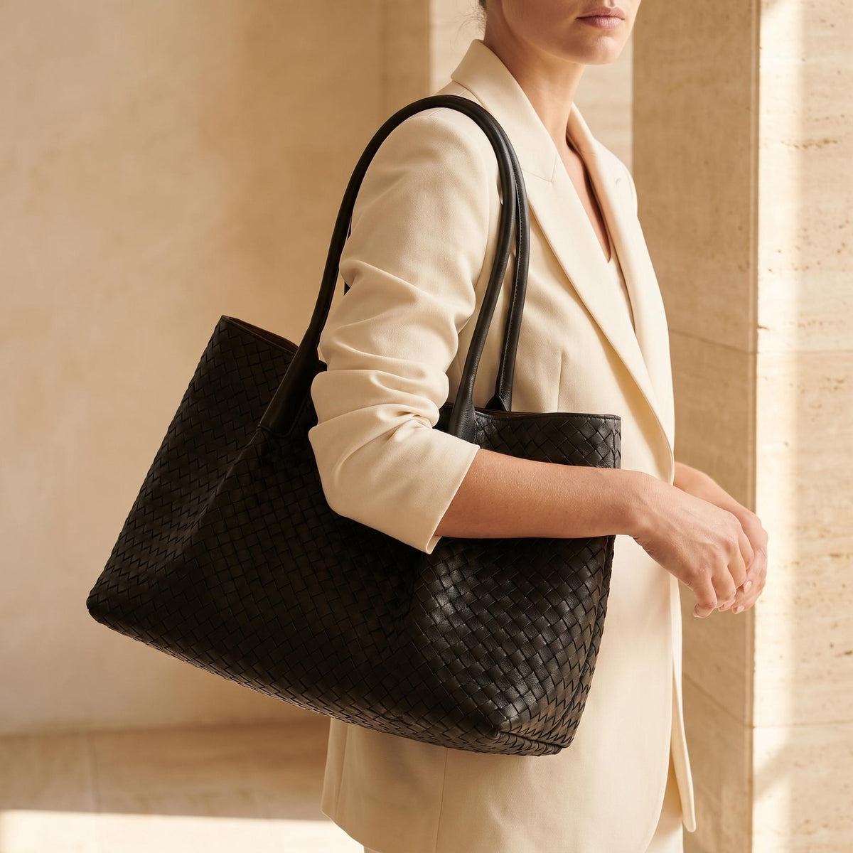 Handwoven Leather Tote Bag, Woven Leather Shoulder Bag, Soft Genuine Leather Purse, Minimalist Quiet Luxury Handbag, Gift for Her