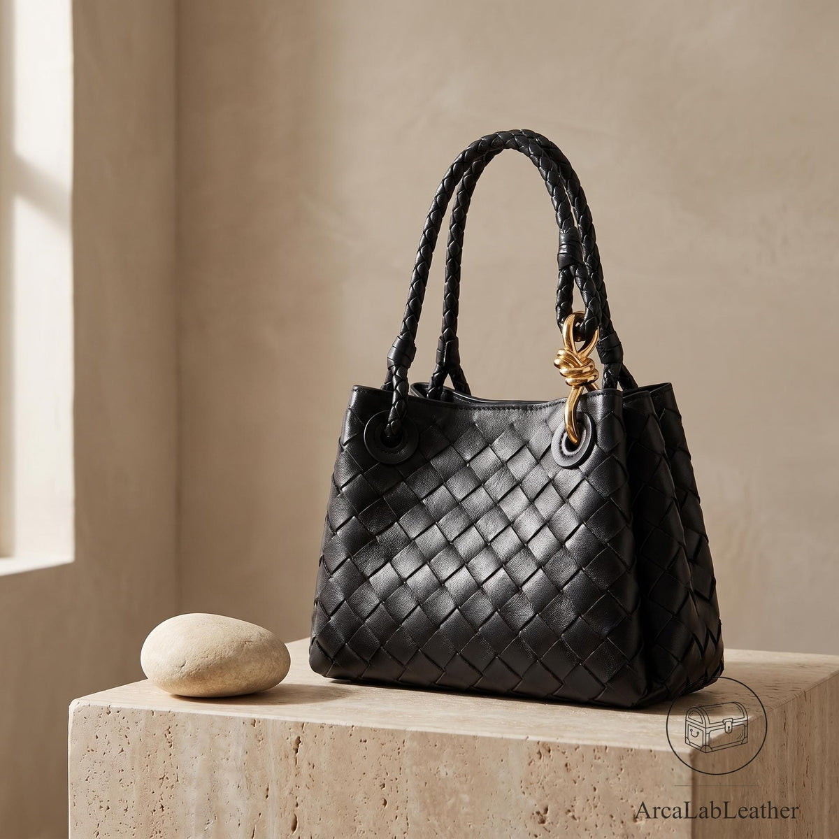 Woven Leather Bucket Bag, Genuine Cowhide Shoulder Purse, Quiet Luxury Crossbody Tote, Minimalist Handmade Handbag, Gift for Her