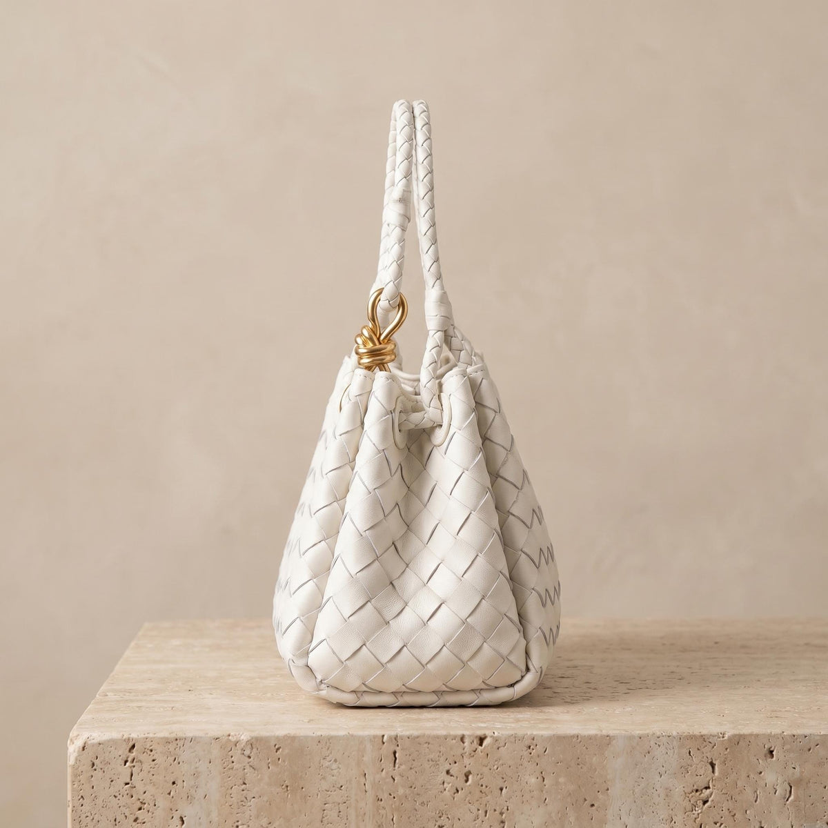 Woven Leather Bucket Bag, Genuine Cowhide Shoulder Purse, Quiet Luxury Crossbody Tote, Minimalist Handmade Handbag, Gift for Her