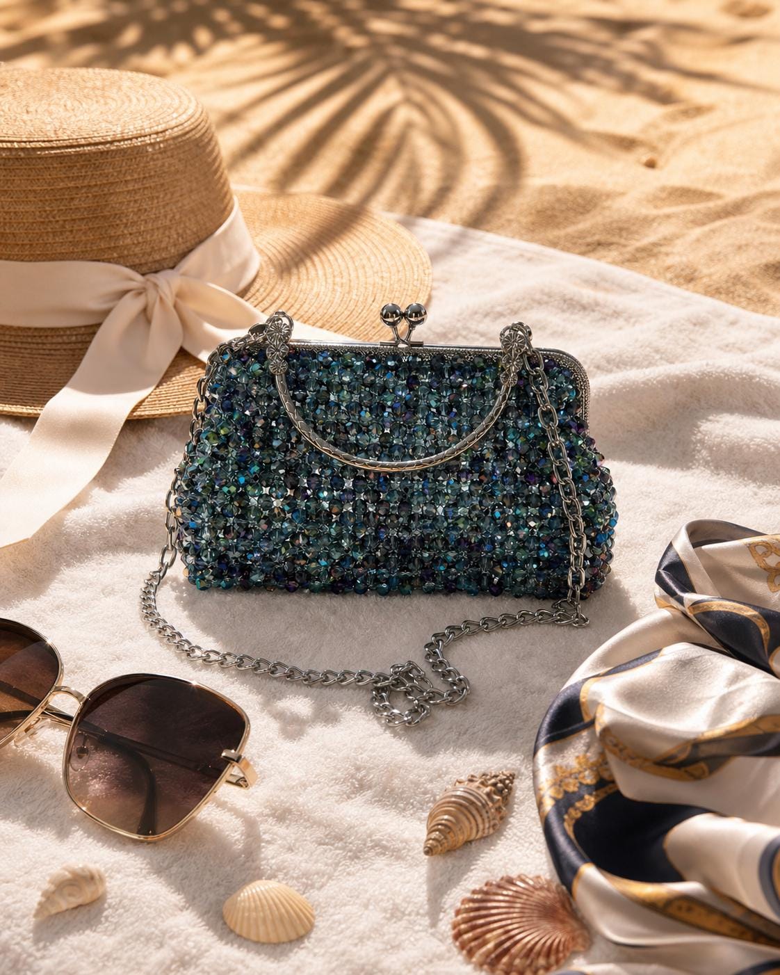 Sparkling Crystal Rhinestone Clutch | Evening Bridal Handbag, Silver Chain Party Purse