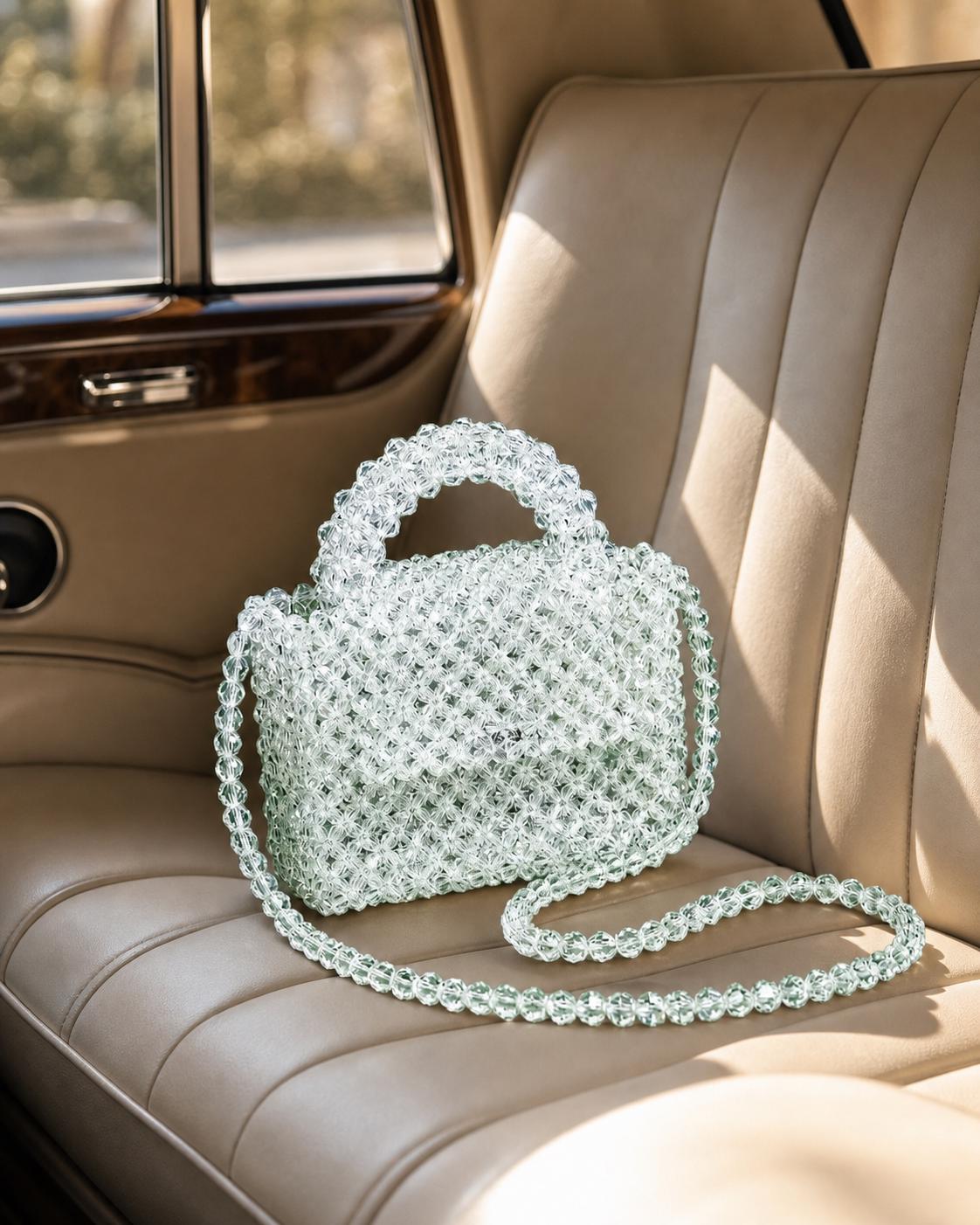 Handmade Crystal Bead Purse, Clear Acrylic Evening Bag, Bridal Wedding Handbag, Elegant Crossbody Clutch