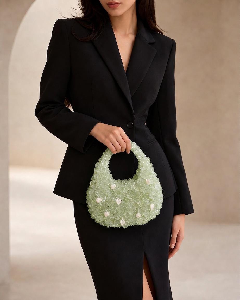 Ivory Floral Beaded Handbag, Pearl Wedding Purse, Bridal Top Handle Bag, Evening Clutch
