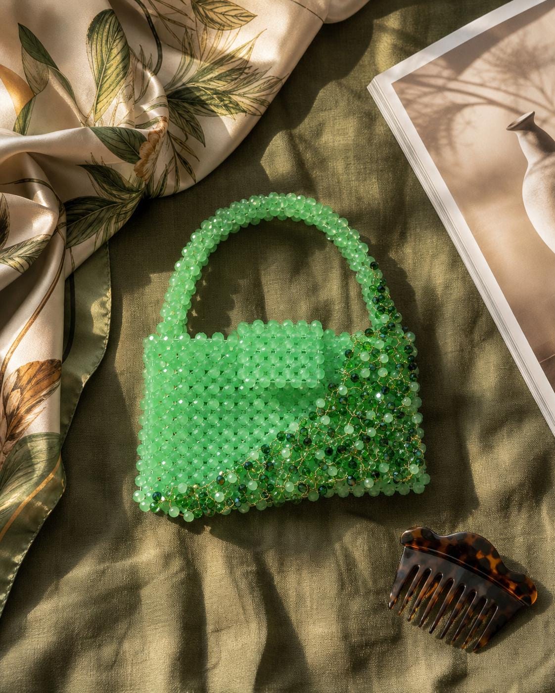 Mint Green Glass Crystal Beaded Handbag Luxury Evening Purse Elegant Wedding Party Statement Accessory