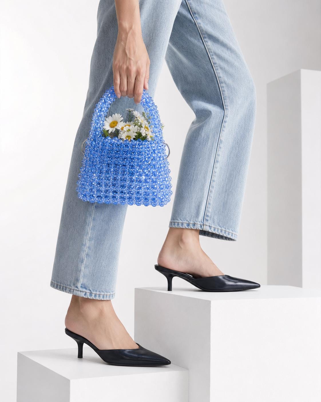 Handmade Blue Crystal Beaded Handbag | Acrylic Mini Tote Purse for Special Occasions