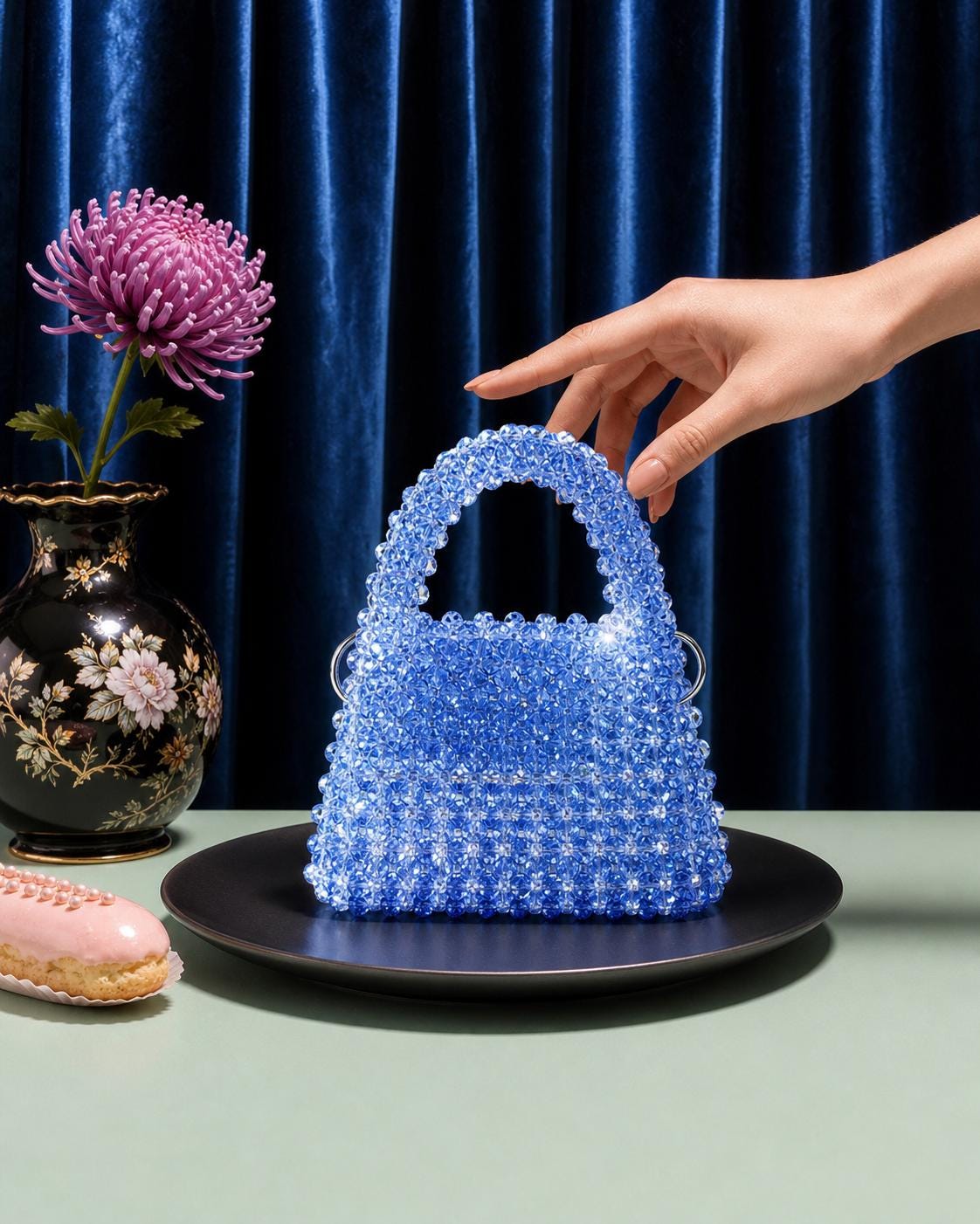 Handmade Blue Crystal Beaded Handbag | Acrylic Mini Tote Purse for Special Occasions