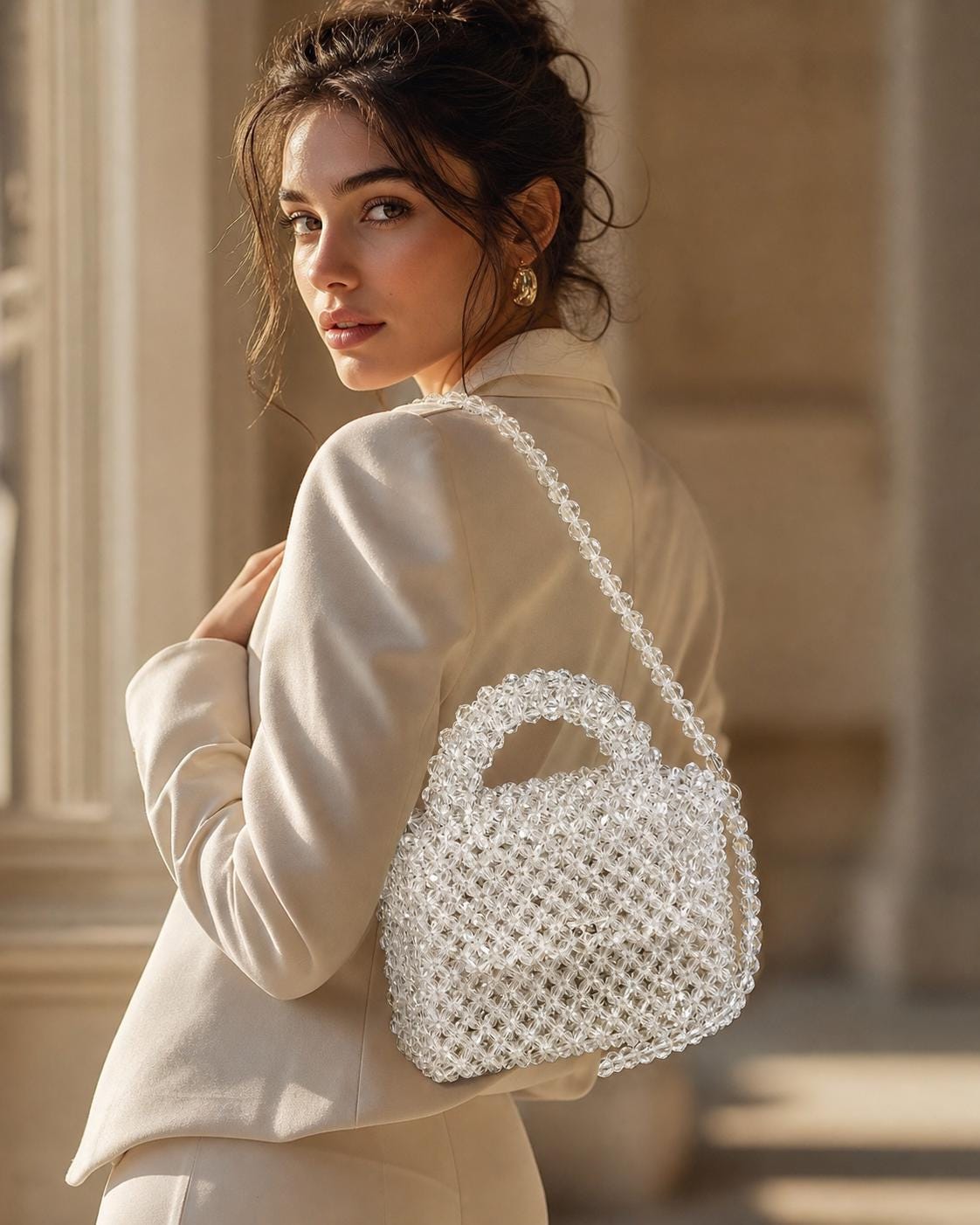 Handmade Crystal Bead Purse, Clear Acrylic Evening Bag, Bridal Wedding Handbag, Elegant Crossbody Clutch