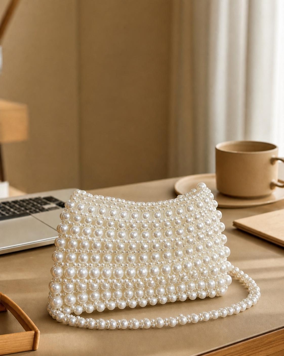 Handmade Pearl Beaded Clutch Bag | Elegant Bridal Wedding Purse, Evening Handbag