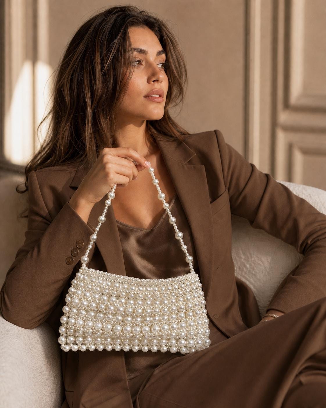 Handmade Pearl Beaded Clutch Bag | Elegant Bridal Wedding Purse, Evening Handbag