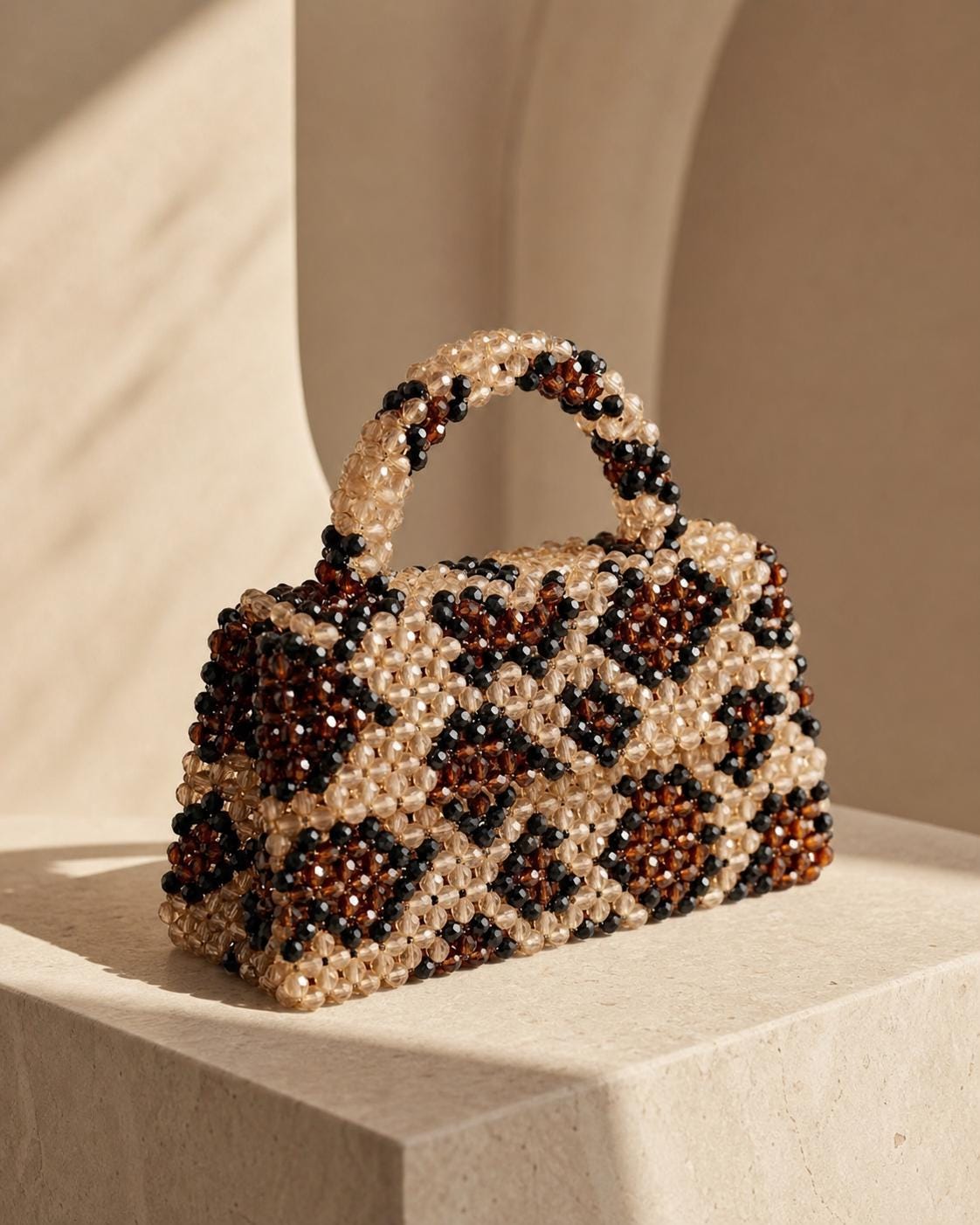 Handmade Leopard Print Beaded Bag | Crystal Acrylic Mini Purse, Y2K Clutch