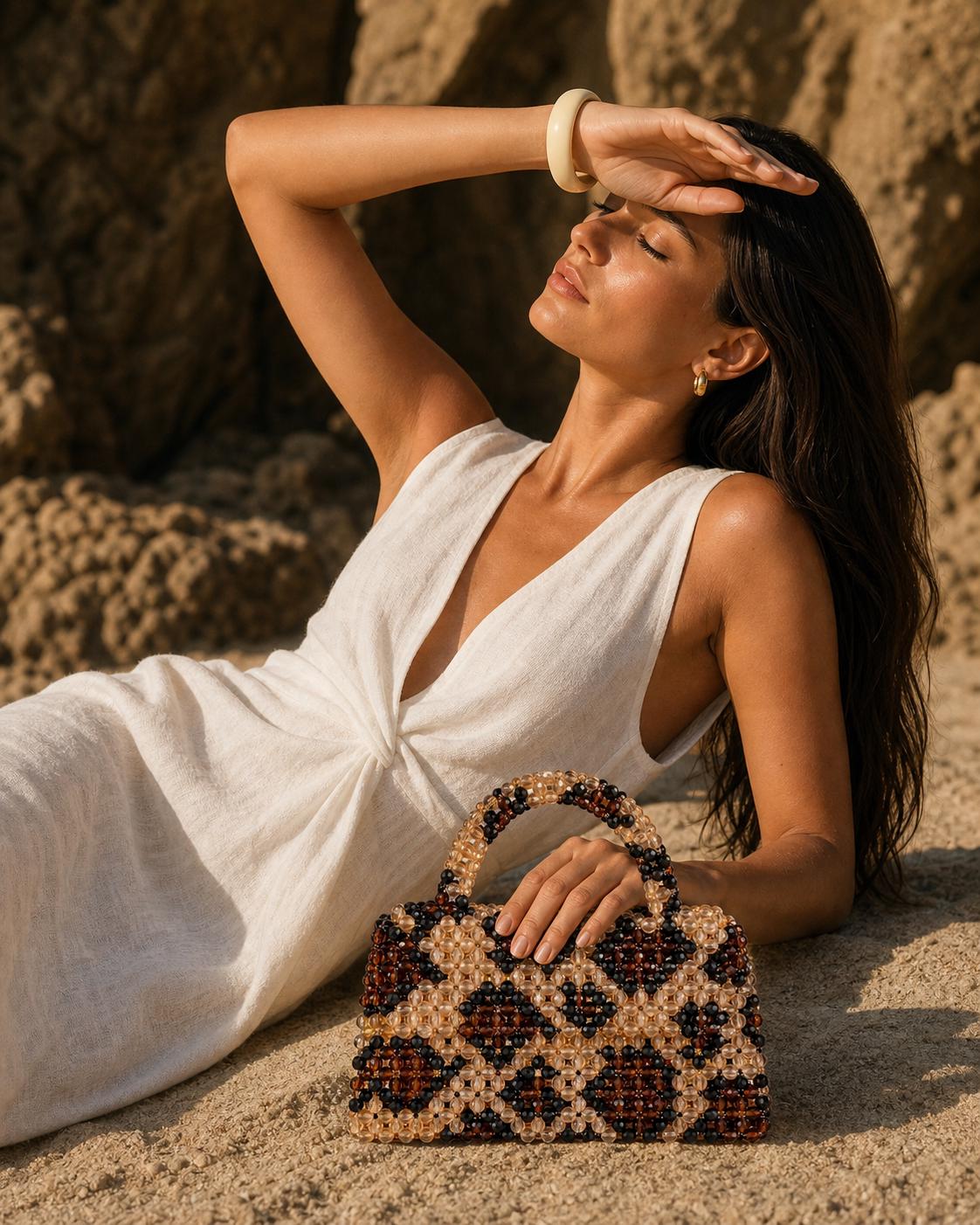 Handmade Leopard Print Beaded Bag | Crystal Acrylic Mini Purse, Y2K Clutch