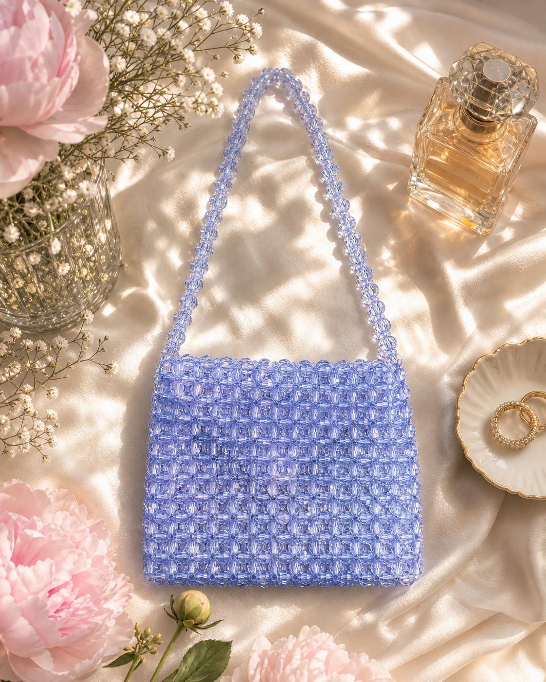 Handmade Crystal Beaded Shoulder Bag, Y2K Mini Handbag, Evening Party Clutch