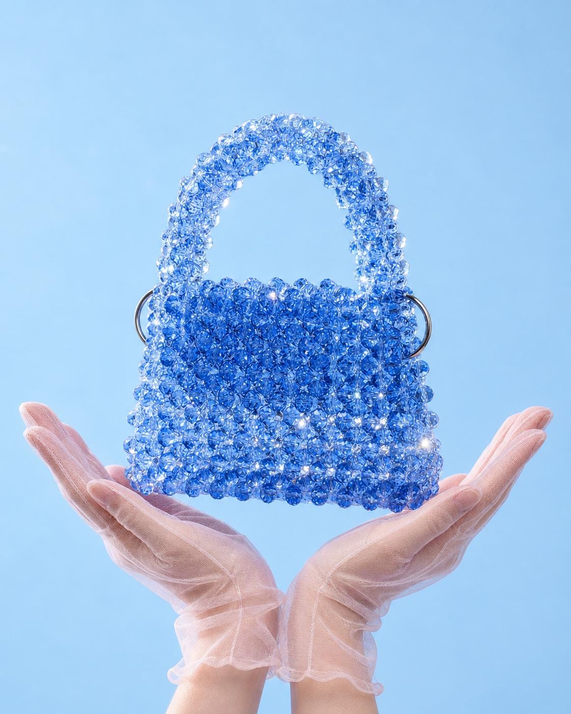 Handmade Blue Crystal Beaded Handbag | Acrylic Mini Tote Purse for Special Occasions