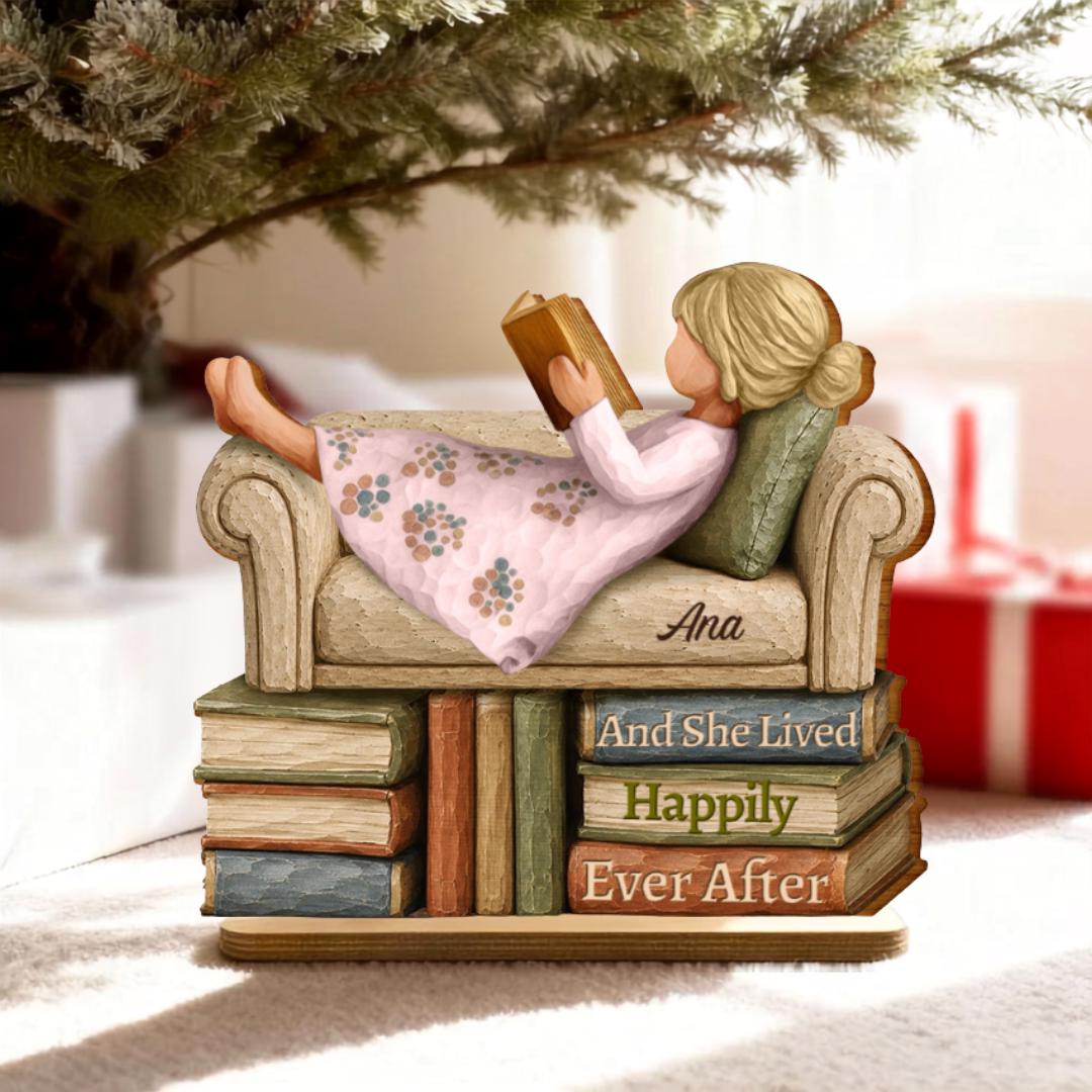 A Girl Boy Who Loves Books Wood Carving Style - Personalized Custom Shaped Wooden Plaque - Christmas Gift For Book Lover, Bookworm