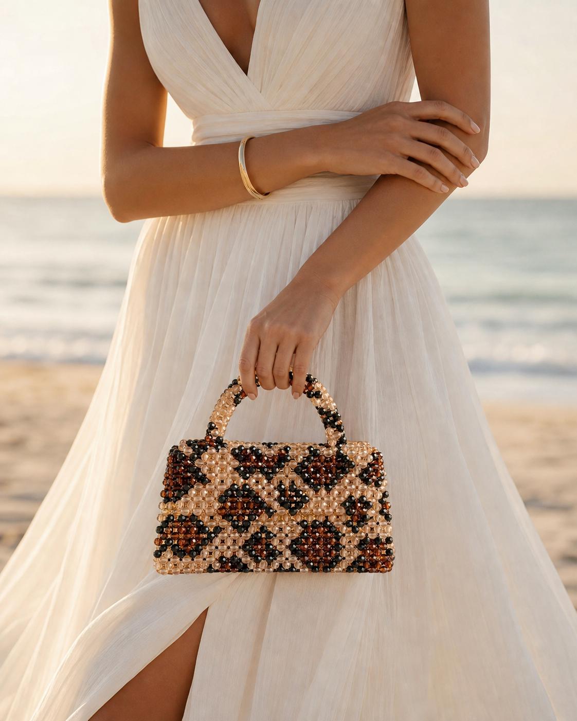 Handmade Leopard Print Beaded Bag | Crystal Acrylic Mini Purse, Y2K Clutch
