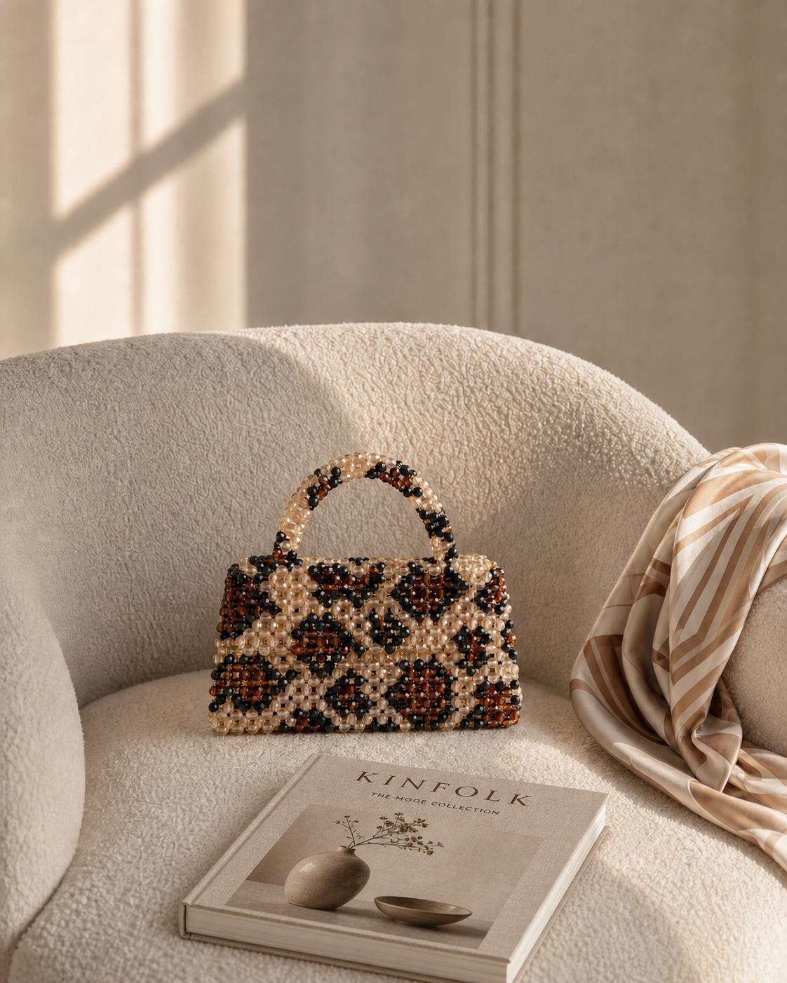 Handmade Leopard Print Beaded Bag | Crystal Acrylic Mini Purse, Y2K Clutch