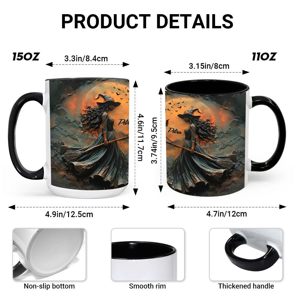 Personalized Witch Halloween Mug, Oil Paint Effect Wiccan Coffee Cup, Witchy Gifts Teacup