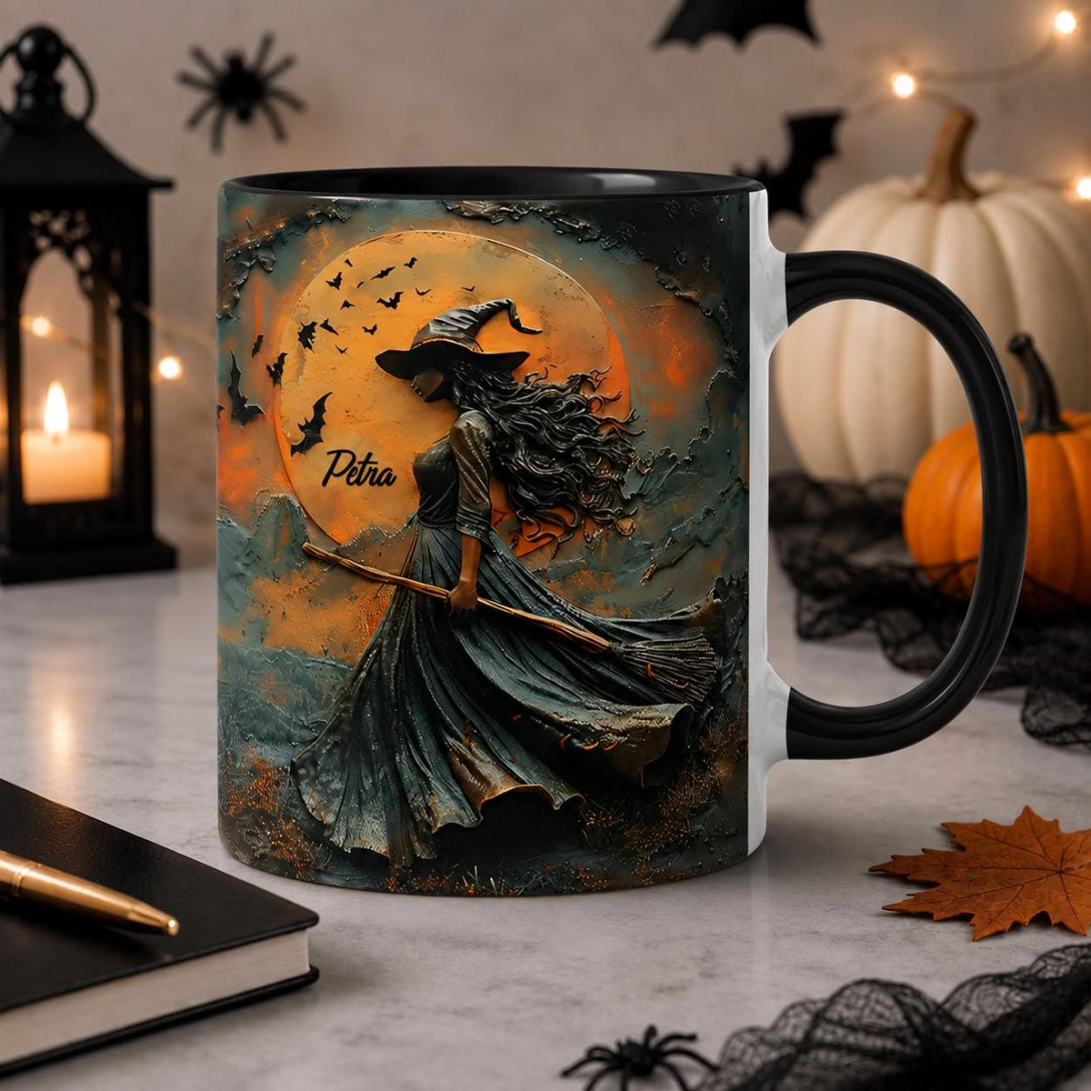 Personalized Witch Halloween Mug, Oil Paint Effect Wiccan Coffee Cup, Witchy Gifts Teacup