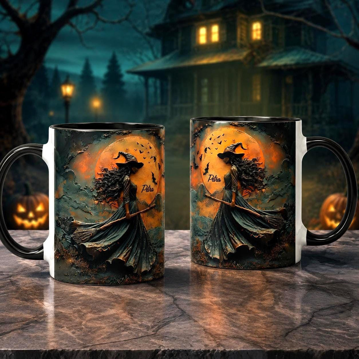 Personalized Witch Halloween Mug, Oil Paint Effect Wiccan Coffee Cup, Witchy Gifts Teacup