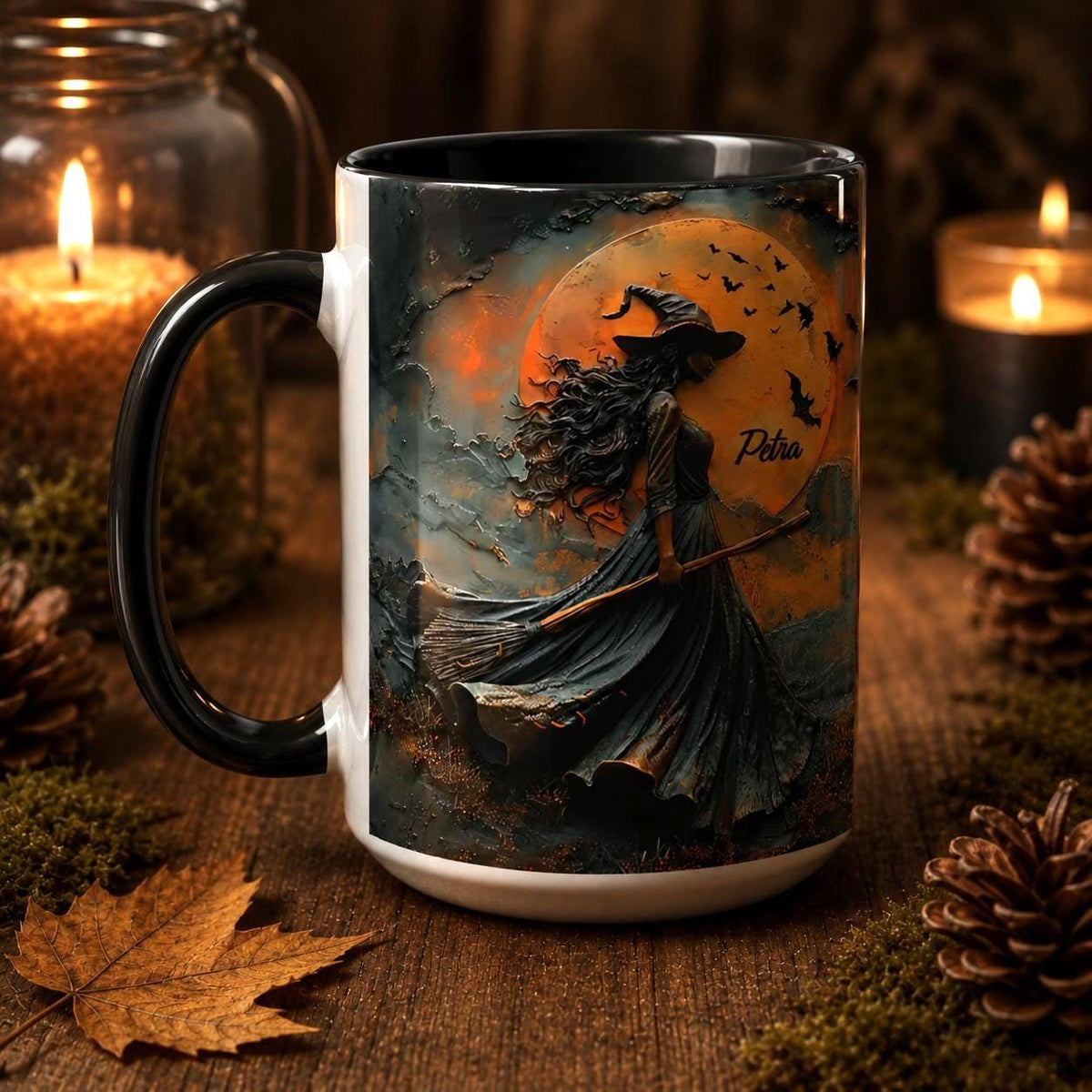 Personalized Witch Halloween Mug, Oil Paint Effect Wiccan Coffee Cup, Witchy Gifts Teacup