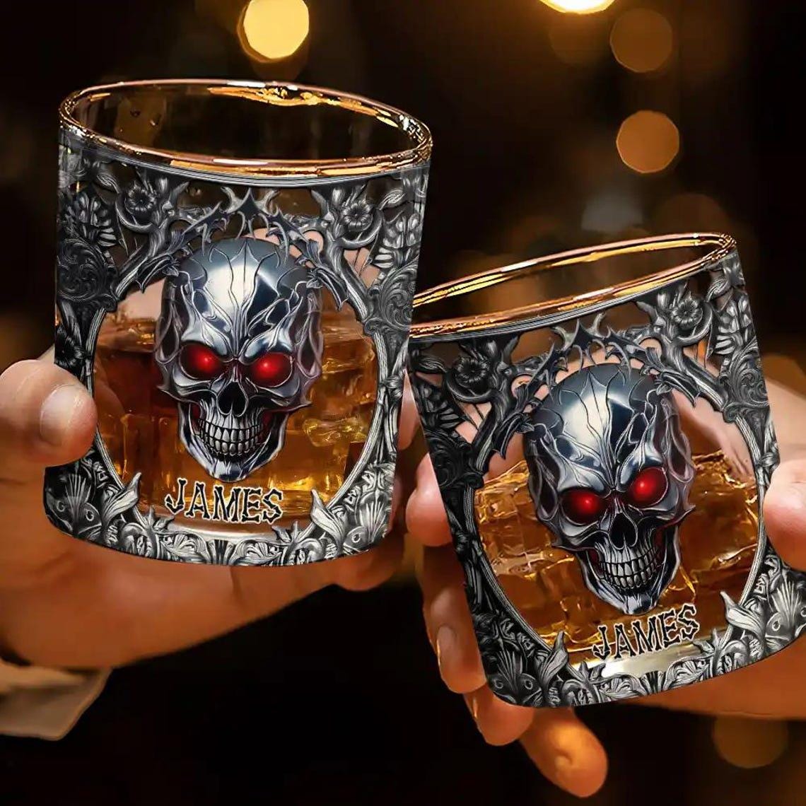 Skeleton Gothic Favorite Spirit Is Whiskey - Personalized Whiskey Glass, Bar Gift, Best Man Gift, Dad Gifts, Christmas Gift for Him