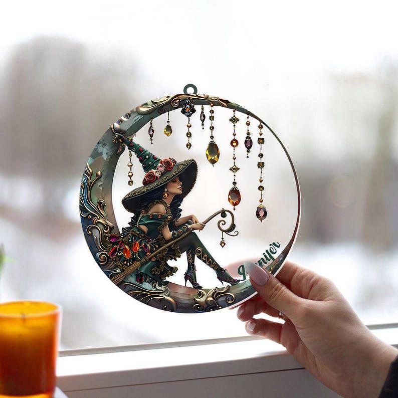 Beautiful Witch Personalized Witch Window Hanging Suncatcher Ornament, Halloween Witch Decor, Witchy Home Art, Fall Decor, Halloween Gifts